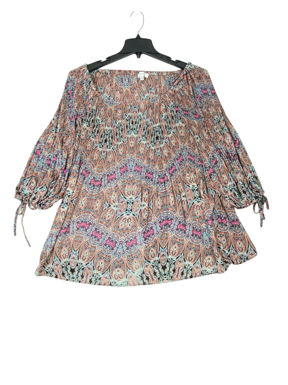 Rose & Olive Off Shoulder Paisley Peasant Blouse Women's 1X Pleated 3/4 Sleeve